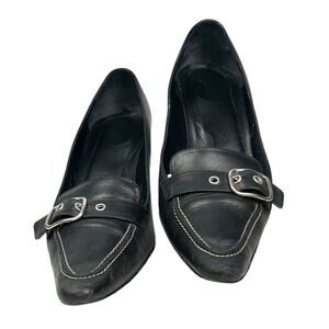 COACH 'Jayne" Italian Black Leather Pumps Buckle Detail 7B  Glam Regency Y2K